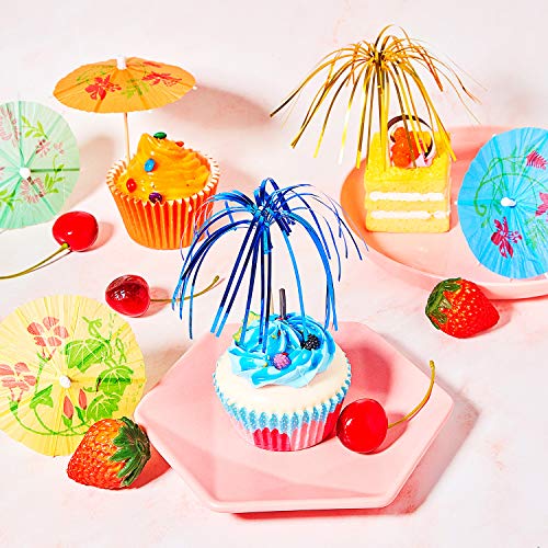 WILLBOND 200 Decoraciones de Fiesta de Cóctel, Incluye 100 Palillos de Palmera, 50 Palillos de Mini Paraguas y 50 Pajitas de Frutas 3D para Decoración de Fiesta Tropical Hawaiana, Color Mezclado