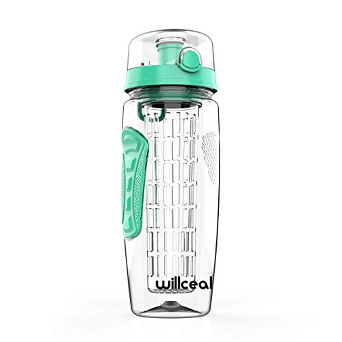 willceal Botella de Agua con Tapa para infusiones de Frutas, Resistente, con diseño a Prueba de Fugas, tamaño Grande, Ideal para Llevar Cuando Haces Deportes, para IR a Acampar (Menta Verde)