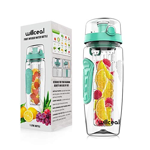 willceal Botella de Agua con Tapa para infusiones de Frutas, Resistente, con diseño a Prueba de Fugas, tamaño Grande, Ideal para Llevar Cuando Haces Deportes, para IR a Acampar (Menta Verde)