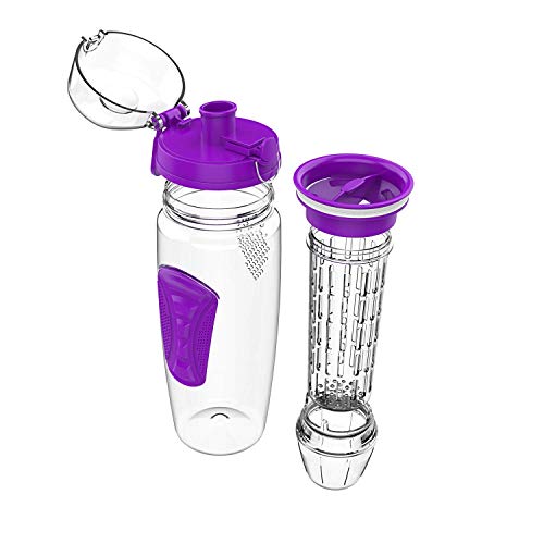 willceal Infusor de Frutas Botella de Agua de 32 oz,Durable con Bola de Gel de Hielo Desmontable, Grande - Tritan Libre de BPA, Tapa abatible, diseño a Prueba de Fugas - Deportes, Camping (Púrpura)