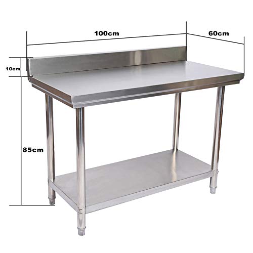 WilTec Mesa de Trabajo Acero INOX con alzatina Superficie Reforzada Altura Ajustable 100x60x85 cm