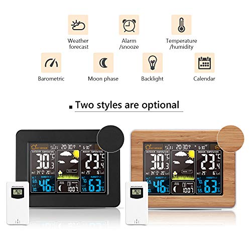 Winbang Estaciones meteorológicas, Relojes de monitoreo del Tiempo Pronóstico del Tiempo Reloj Pantalla a Color Multifuncional con función de Humedad de la Temperatura del Calendario (Schwarz)