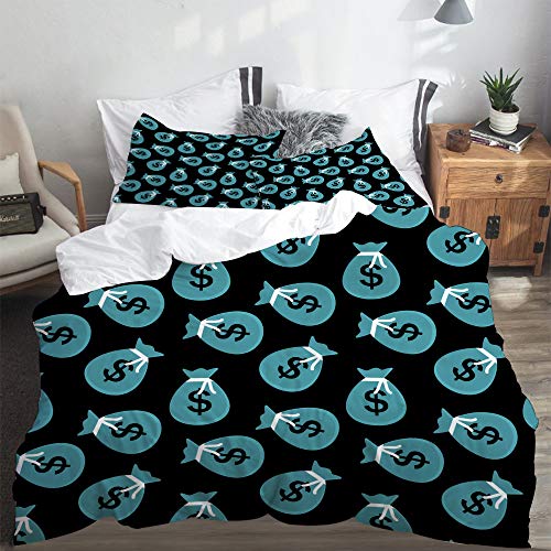 WINCAN Juego De Ropa De Cama 3 Piezas,Ilustración De Monedas De Dinero De Bolsas De Patrones Sin Fisuras,Amigable con La Piel 1* Funda De Edredón 140 X 200cm 2* Funda De Almohada 50x80cm