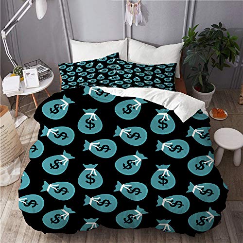 WINCAN Juego De Ropa De Cama 3 Piezas,Ilustración De Monedas De Dinero De Bolsas De Patrones Sin Fisuras,Amigable con La Piel 1* Funda De Edredón 140 X 200cm 2* Funda De Almohada 50x80cm