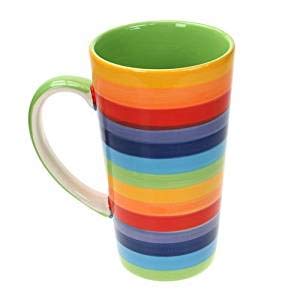 Windhorse Rainbow Striped Large Ceramic Hot Chocolate Tea Coffee Mug