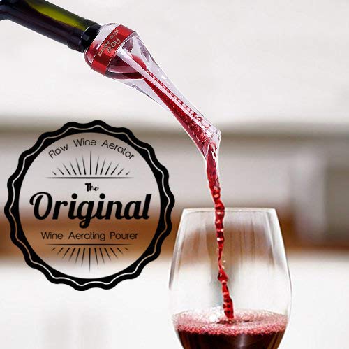 WINE AERATOR POURER Aerate Wines in Seconds - Professional Red Wine Aerating Non Drip Pourer with Integrated 150 Degree Pouring Spout For Easy Decanting - A Great Bar Gadget & Gift From FLOW Barware