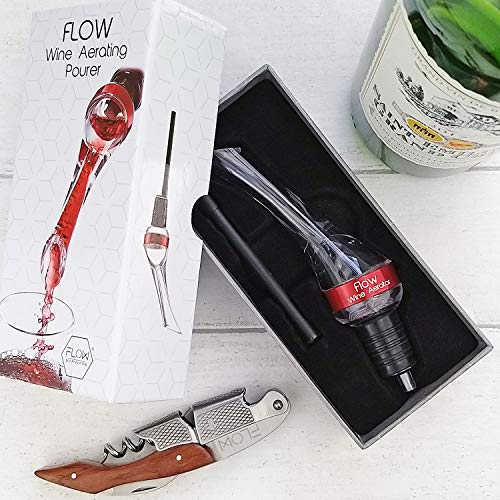 WINE AERATOR POURER Aerate Wines in Seconds - Professional Red Wine Aerating Non Drip Pourer with Integrated 150 Degree Pouring Spout For Easy Decanting - A Great Bar Gadget & Gift From FLOW Barware