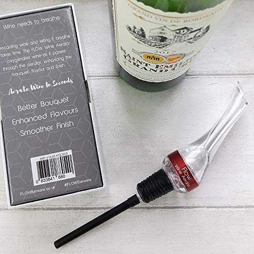 WINE AERATOR POURER Aerate Wines in Seconds - Professional Red Wine Aerating Non Drip Pourer with Integrated 150 Degree Pouring Spout For Easy Decanting - A Great Bar Gadget & Gift From FLOW Barware