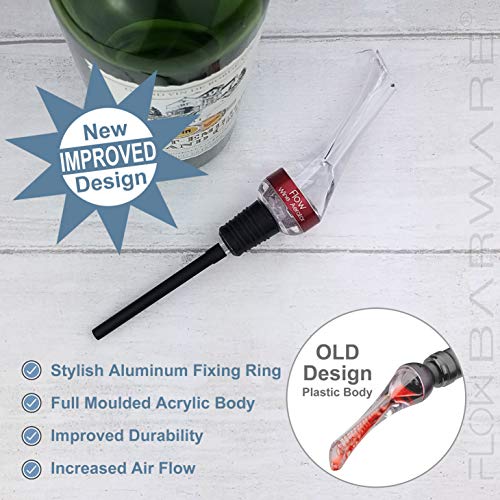 WINE AERATOR POURER Aerate Wines in Seconds - Professional Red Wine Aerating Non Drip Pourer with Integrated 150 Degree Pouring Spout For Easy Decanting - A Great Bar Gadget & Gift From FLOW Barware