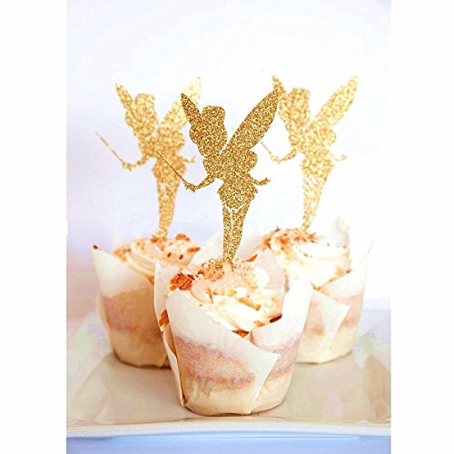 WINOMO - 20 pasteles con purpurina, diseño de ángel de hada, decoración de tartas, decoración de fiesta de cumpleaños