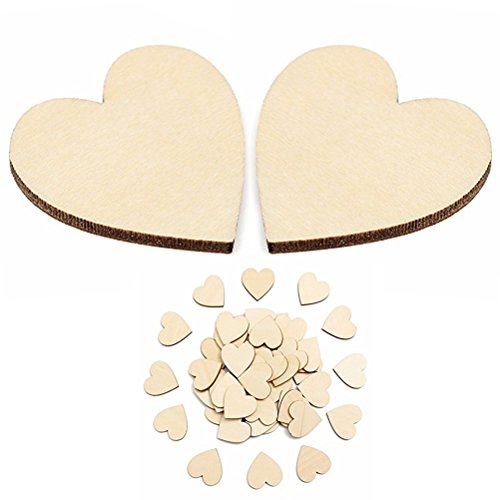 WINOMO 50pcs corazón Madera rodajas Discos para Manualidades Adornos para Navidad Boda DIY 6cm