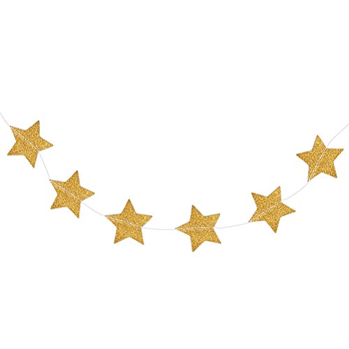 WINOMO Guirnalda de 2 piezas de estrellas doradas para la decoración de la fiesta de Navidad (2M Gold Glitter)