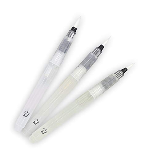 WINTEX set de 3 pinceles de agua (punta fina, media y gruesa) con depósito de agua rellenable - water brush, pincel con depósito de agua, pincel de acuarelas, acuarelas caligrafía