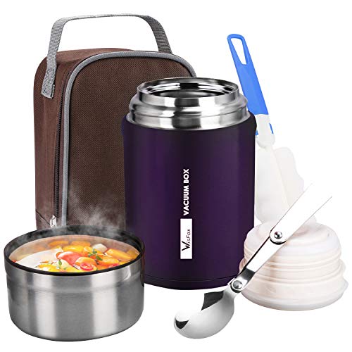 WisFox Termo para Comida 750 ml, Termos Fiambrera Portátil Comida Food Flask Beber y Sopa de Los Niños y Las Comidas de Adultos - Púrpura