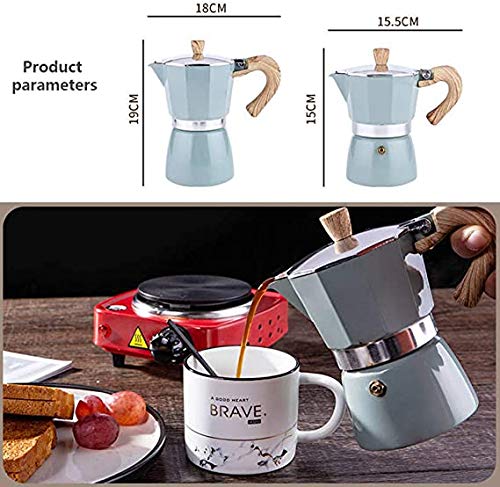 Wivilly Cafetera Cafetera Italiana De Aluminio con Cafetera Y Cafetera con Mango De Madera Portátil 6 Tazas / 300 Ml De Cafetera Espresso,3 Cup