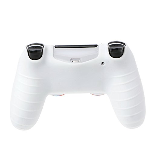 wjf Cubierta Protectora de PS4 Controller, 1 Cubierta Protectora de la empuñadura Juego de Silicona Suave + 2 joysticks Blancos, de Color Inglés Filología, Controlador para PS4