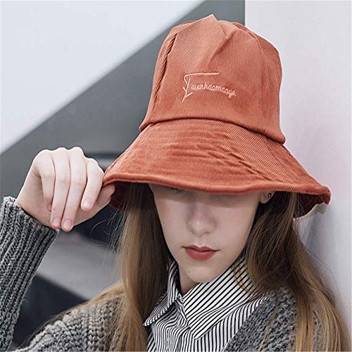 WJJW Versión Coreana De Otoño Invierno Mecha Terciopelo Sombrero para el Sol Chicas japonesas Cien Set Bordado Aleros Grandes Bronceado Literatura Sombrero de Pescador 56-58cm