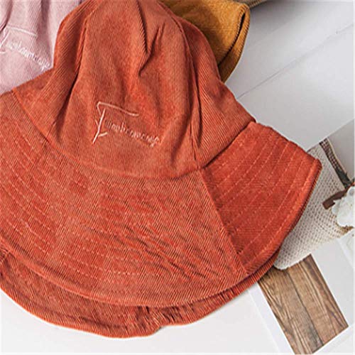 WJJW Versión Coreana De Otoño Invierno Mecha Terciopelo Sombrero para el Sol Chicas japonesas Cien Set Bordado Aleros Grandes Bronceado Literatura Sombrero de Pescador 56-58cm