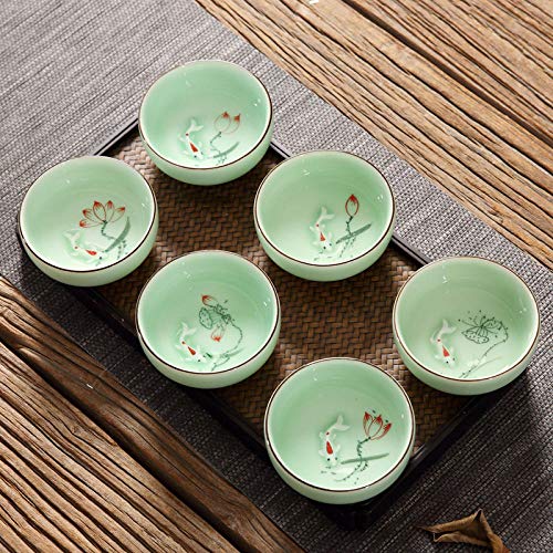 wknbb 60 Ml De Cerámica Taza De Té Pintada A Mano Lotus Carp Celadon Kung Fu Juego De Té Jingdezhen PU Er Tazas De Té Al por Mayor-02