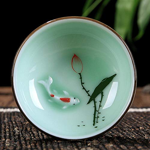 wknbb 60 Ml De Cerámica Taza De Té Pintada A Mano Lotus Carp Celadon Kung Fu Juego De Té Jingdezhen PU Er Tazas De Té Al por Mayor-02