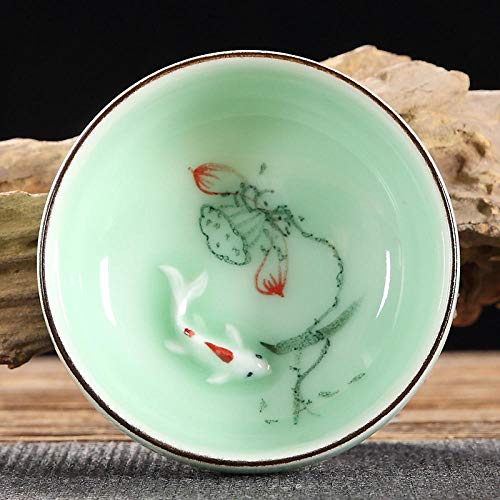 wknbb 60 Ml De Cerámica Taza De Té Pintada A Mano Lotus Carp Celadon Kung Fu Juego De Té Jingdezhen PU Er Tazas De Té Al por Mayor-06