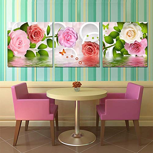 WLHCJJ 3 Cuadros de Cuadros Lienzo Pintura peonía Flor Pintura Pared Arte decoración Lienzo Pared Arte Cuadro Modular Marco Enmarcado -20cmx30cmx3pcs