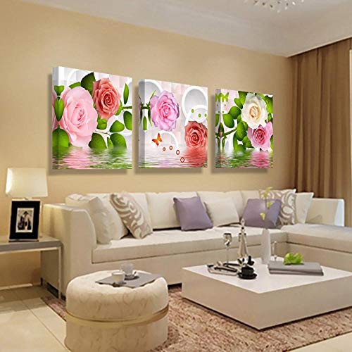 WLHCJJ 3 Cuadros de Cuadros Lienzo Pintura peonía Flor Pintura Pared Arte decoración Lienzo Pared Arte Cuadro Modular Marco Enmarcado -20cmx30cmx3pcs