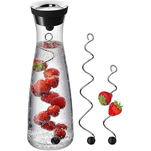 WMF Basic – Jarra de Agua en Negro/Color De La Tapa: Plata 1,0l Altura 29 cm Closeup-Set de Cierre Cristal Cromargan Acero Inoxidable y Dos Fruta Brochetas