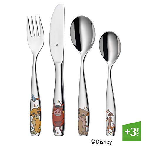 WMF Disney El Rey León - Cubertería para niños 4 piezas (tenedor, cuchillo de mesa, cuchara y cuchara pequeña) (WMF Kids infantil)