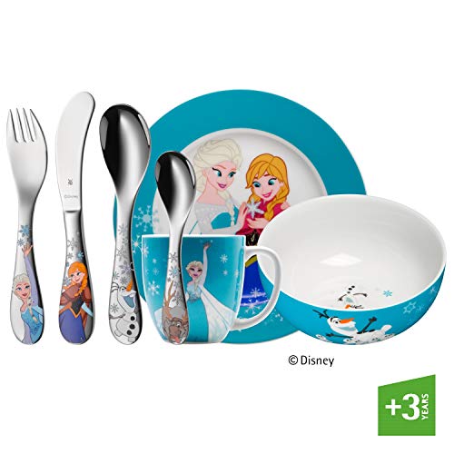 WMF Disney Frozen - Vajilla infantil con cubertería (7 piezas, Elsa y Anna, a partir de 3 años, acero inoxidable Cromargan pulido, apto para lavavajillas, color y alimentos