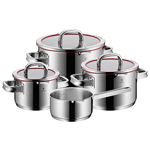 WMF Function 4 - Batería de Cocina, 4 Piezas, 3 ollas Altas Ø16cm (1,9 litros), Ø20cm (3,9 litros) y Ø24cm (5,7 litros) con Tapa y 1 cazo Ø16cm (1,4 litros)