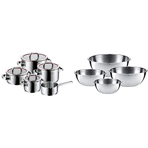 WMF Function 4 - Batería de Cocina, 5 Piezas Acero Inoxidable, Apta para Todo Tipo de Cocinas Incluso Inducción + Gourmet-Set de 4 Boles, Acero Inoxidable Mate