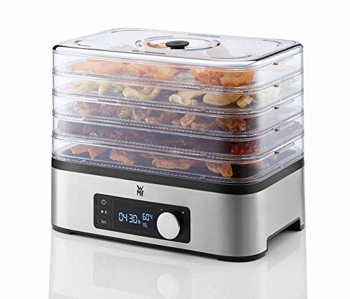 WMF Kitchenminis Deshidratadora Snack To Go, 250 W con 5 bandejas altura regulable, pantalla LCD, 30 - 70ºC, libre de BPA ,Tritan, Acero Inoxidable cromargan