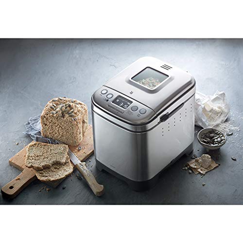 WMF Kult X Panificadora 450 W, compacta, 12 programas incluyendo recetas sin gluten, con pantalla de cristal para ver el proceso y acabados en Acero Inoxidable cromargan