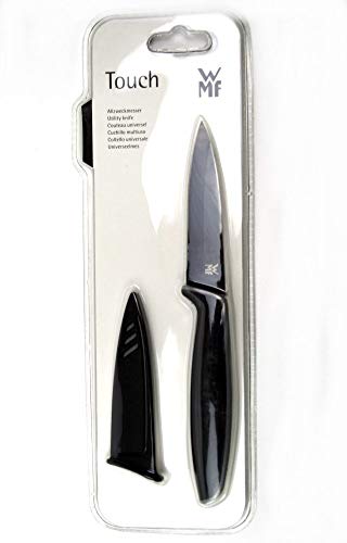 WMF Touch Cocinero, Cuchillo con Funda Protectora, Hoja Especial de Acero con Revestimiento Antiadherente, Afilado, Cerámica, Negro, 20 cm