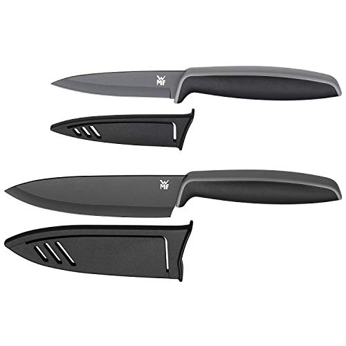 WMF Touch Juego de 2 Cuchillos con Funda Protector Color negro, Cuchillo de Cocina 24 cm y Cuchillo Multiusos de 20.5 cm