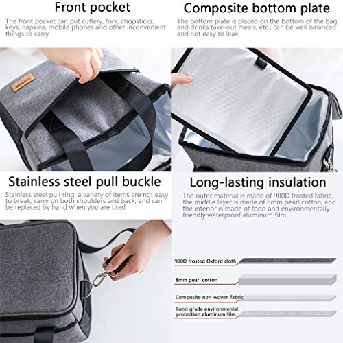 WMNRNYD Bolsa térmica Plegable, Bolsa portátil para Entrega de Alimentos con Correa para el Hombro, Bolsillos de Almacenamiento para Picnic, Compras, Camping, Viajes, Gris,18 L