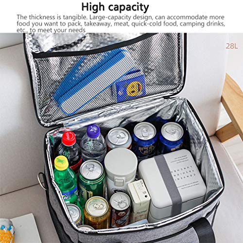 WMNRNYD Bolsa térmica Plegable, Bolsa portátil para Entrega de Alimentos con Correa para el Hombro, Bolsillos de Almacenamiento para Picnic, Compras, Camping, Viajes, Gris,18 L