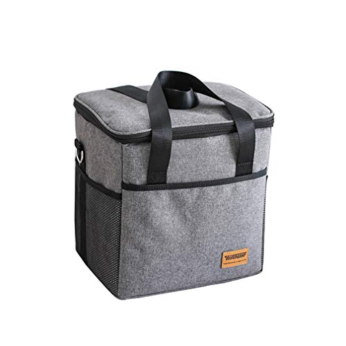 WMNRNYD Bolsa térmica Plegable, Bolsa portátil para Entrega de Alimentos con Correa para el Hombro, Bolsillos de Almacenamiento para Picnic, Compras, Camping, Viajes, Gris,18 L