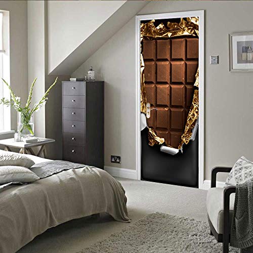 WMYWMY Etiqueta Engomada En La Puerta Autoadhesiva Pvc Papel Pintado Diy Chocolates Imprimir Imagen De Arte Decoración Del Hogar Pared Mural Armario Renovación Etiqueta