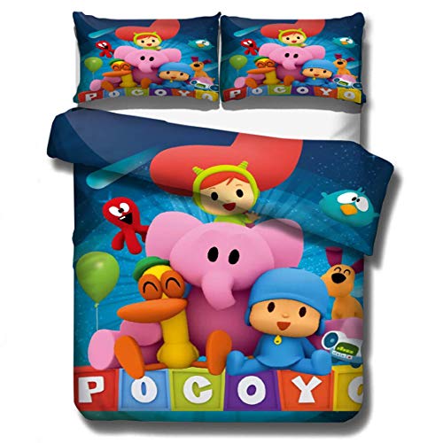 WMZ-SC Pocoyo - Juego de cama infantil (microfibra, suave y cómodo, incluye funda de almohada de 50 x 75 cm y 80 x 80 cm (1,135 x 200 cm + 80 x 80 cm)