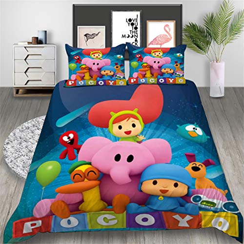 WMZ-SC Pocoyo - Juego de cama infantil (microfibra, suave y cómodo, incluye funda de almohada de 50 x 75 cm y 80 x 80 cm (1,135 x 200 cm + 80 x 80 cm)