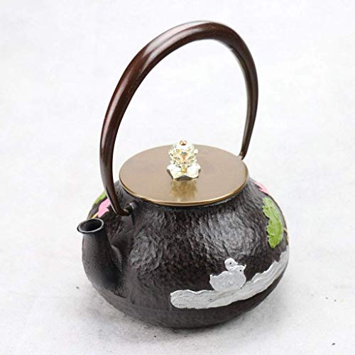 WOHAO Infusor Tetera de cerámica 1.0L de Estilo japonés Tetera de Hierro Fundido Retro Caldera de té Conjunto de Fondo Plano de carbón de leña Estufa de Inducción mandarín Pato Patrón