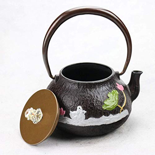 WOHAO Infusor Tetera de cerámica 1.0L de Estilo japonés Tetera de Hierro Fundido Retro Caldera de té Conjunto de Fondo Plano de carbón de leña Estufa de Inducción mandarín Pato Patrón