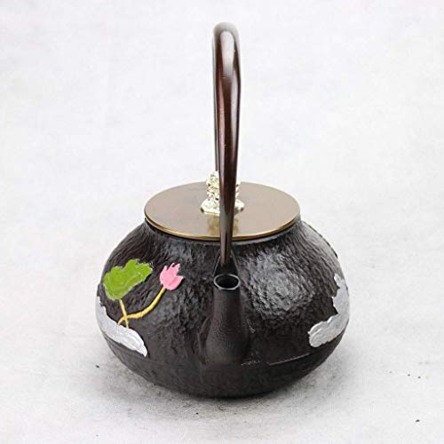 WOHAO Infusor Tetera de cerámica 1.0L de Estilo japonés Tetera de Hierro Fundido Retro Caldera de té Conjunto de Fondo Plano de carbón de leña Estufa de Inducción mandarín Pato Patrón