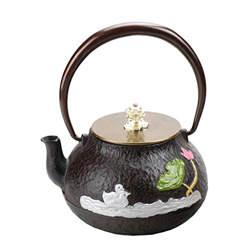 WOHAO Infusor Tetera de cerámica 1.0L de Estilo japonés Tetera de Hierro Fundido Retro Caldera de té Conjunto de Fondo Plano de carbón de leña Estufa de Inducción mandarín Pato Patrón