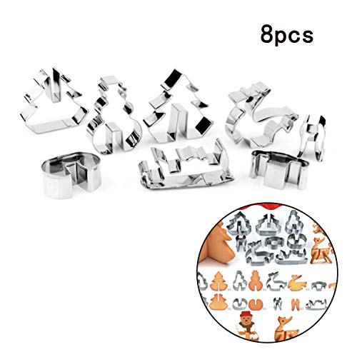 Wohlstand 8 Piezas Moldes de Galletas,Cortadores Biscochos 3D Árbol,Acero Inoxidable Galletas Cortador para Cookie,Fondant, Formas Navideña Variadas Fiesta Navidad Galletas