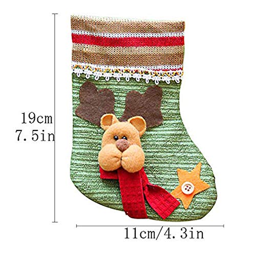 Wohlstand Juego de 3 Calcetines de Navidad Regalode Decoración Bordado,Santa Claus,Muñeco de Nieve,y Alce Bolsa,Mini Botas Bolsillo Calcetín de Tartán de Felpa Roja Para Presenta la Colgante del árbol