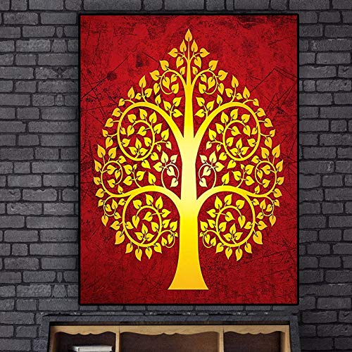 wojinbao Cartel de Arte nórdicoVintage Style Thailand Bodhi Tree Oil ng on Canvas Posters and Prints Scandinavian Art Wall Picture for Living Room Decor