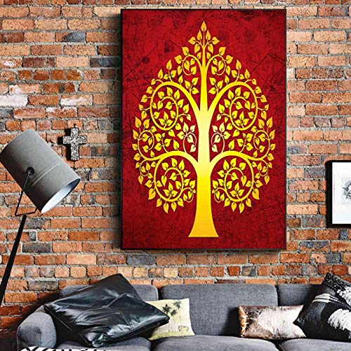 wojinbao Cartel de Arte nórdicoVintage Style Thailand Bodhi Tree Oil ng on Canvas Posters and Prints Scandinavian Art Wall Picture for Living Room Decor